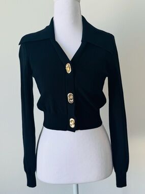 Black Cropped Cardigan - Gold Hardware Buttons 🖤